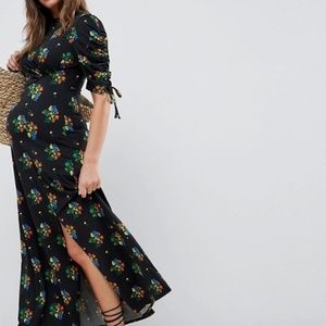 ASOS Maternity Maxi Dress Black Floral, Sz 10